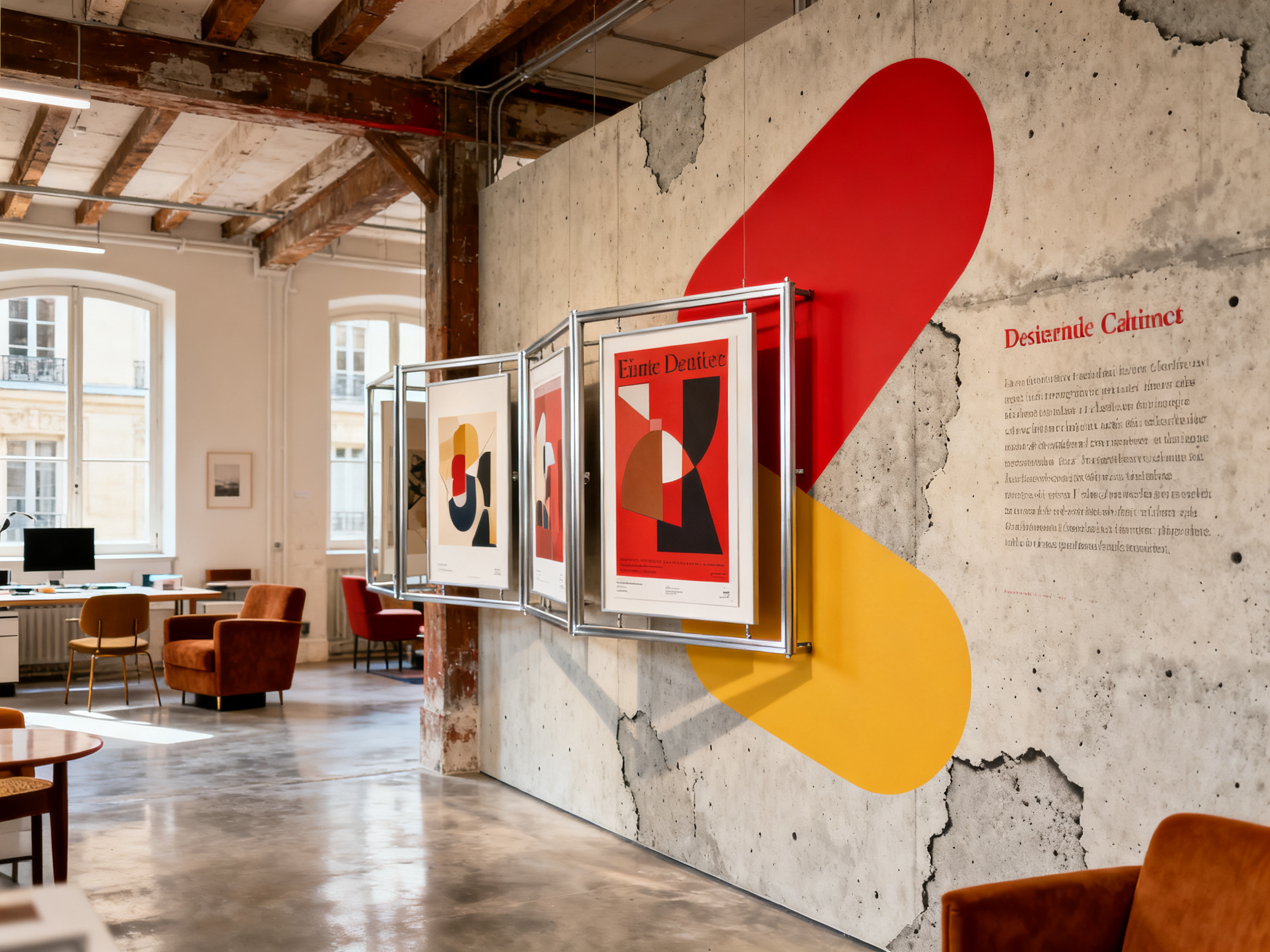 Agence design Marais — wall gallery brutaliste rotative